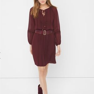 WHBM maroon Sheer-Sleeve Boho Chiffon Dress